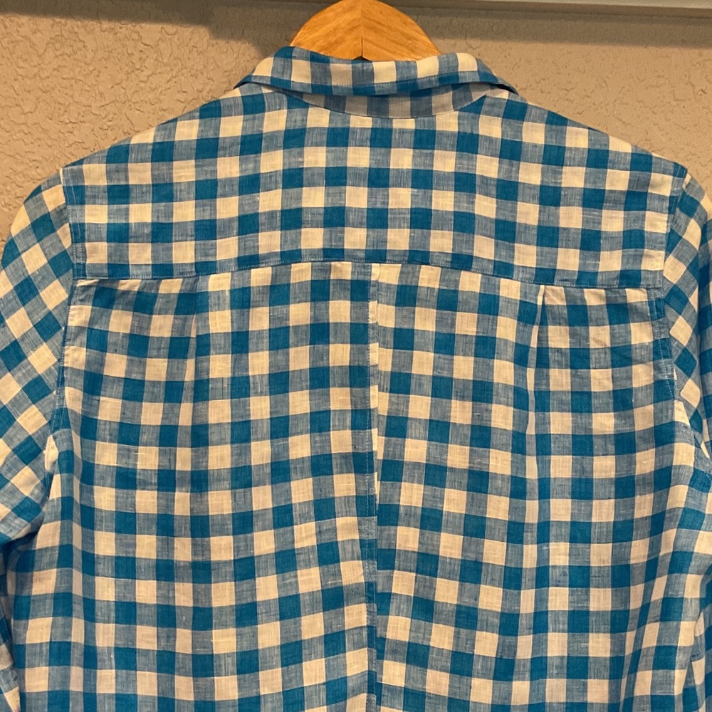 Frank & Eileen Linen Blue and White Plaid Shirt - Picture 4 of 4